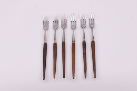 Coffret de 6 grandes fourchettes en inox et bois boîte d'origine