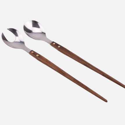 Duo de cuillères à salade en inox et bois dans boite d'origine