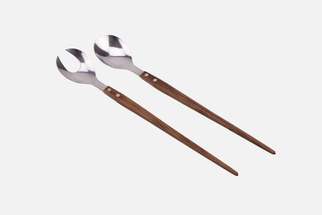 Duo de cuillères à salade en inox et bois dans boite d'origine