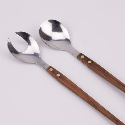 Duo de cuillères à salade en inox et bois dans boite d'origine