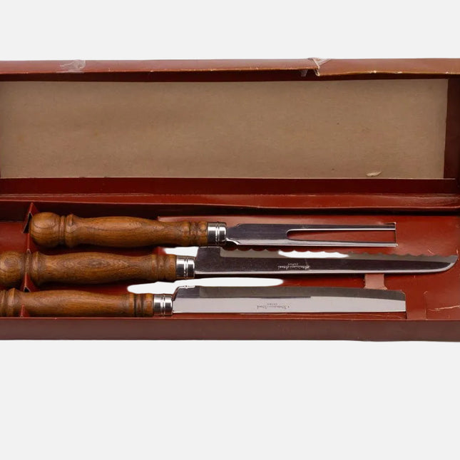 Set duo de couteaux et fourchette à viande marron
