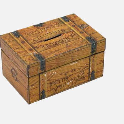 Boîte ancienne marronne en métal Biscuits De Beukelaer