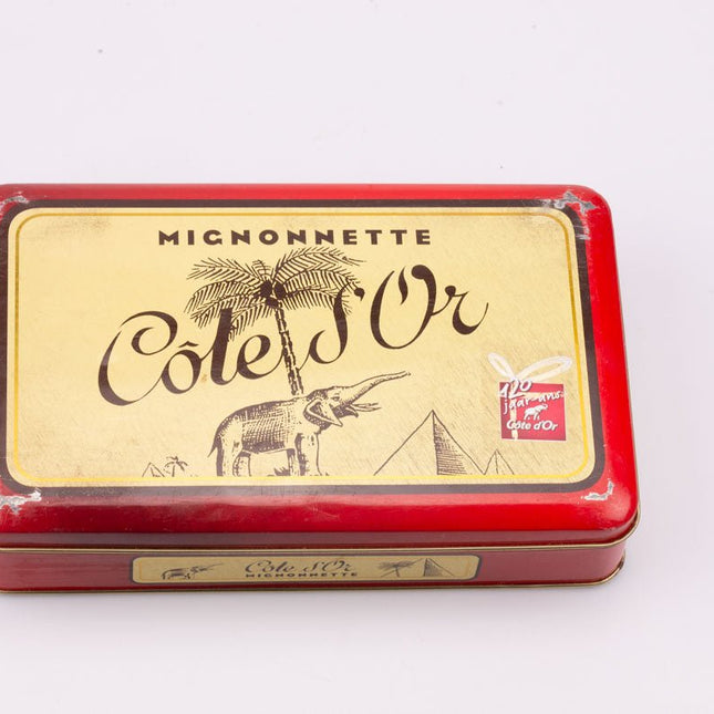 Boîte ancienne en métal Côte d'Or rouge et jaune