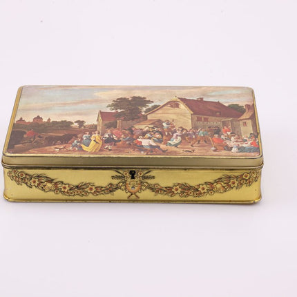 Boîte ancienne en métal Jacques jaune