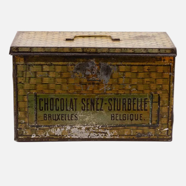 Boîte ancienne en métal Senez-Sturbelle forme panier osier