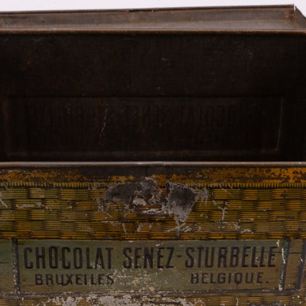 Boîte ancienne en métal Senez-Sturbelle forme panier osier
