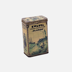 Boîte ancienne en métal cacao Kwatta beige et blanche