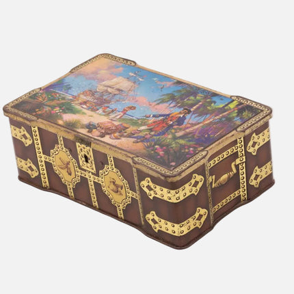 Boîte ancienne en métal biscuits Thornes coffre à trésor pirates