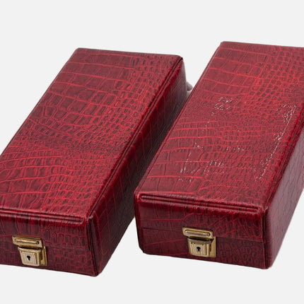 Boite à rangement de cassettes audio en cuir rouge