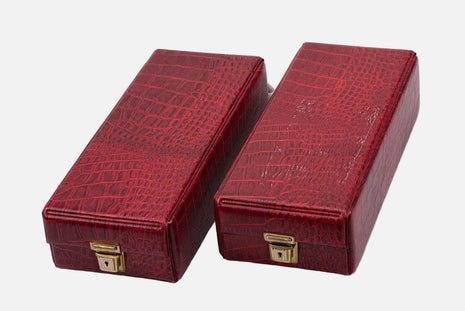 Boite à rangement de cassettes audio en cuir rouge