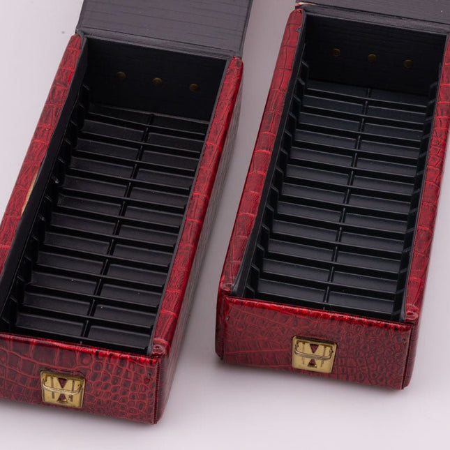 Boite à rangement de cassettes audio en cuir rouge