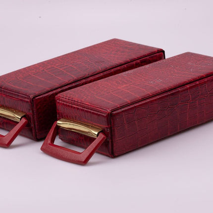 Boite à rangement de cassettes audio en cuir rouge