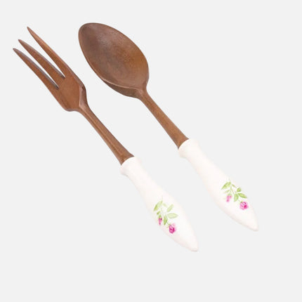 Cuillère et fourchette en bois/porcelaine boîte d'origine