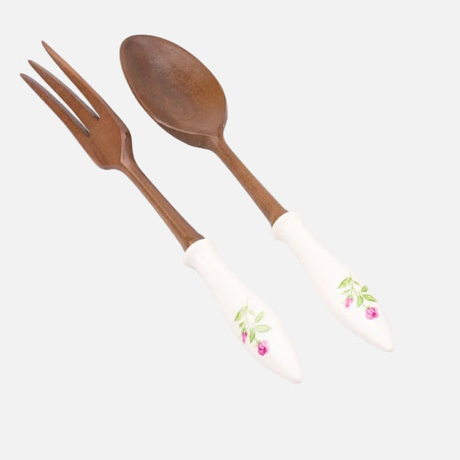 Cuillère et fourchette en bois/porcelaine boîte d'origine