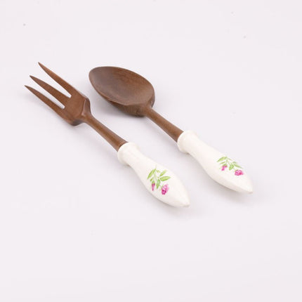 Cuillère et fourchette en bois/porcelaine boîte d'origine
