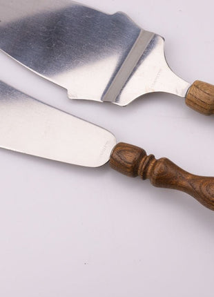 Pelle et couteau à tarte en inox et bois dans boîte d'origine