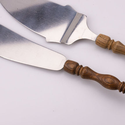 Pelle et couteau à tarte en inox et bois dans boîte d'origine