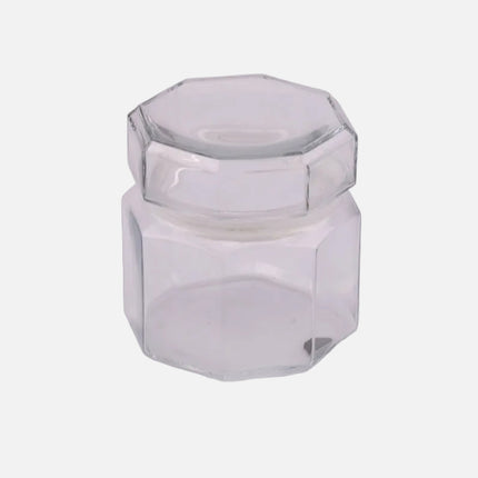 Petit pot en verre octogonal et transparent