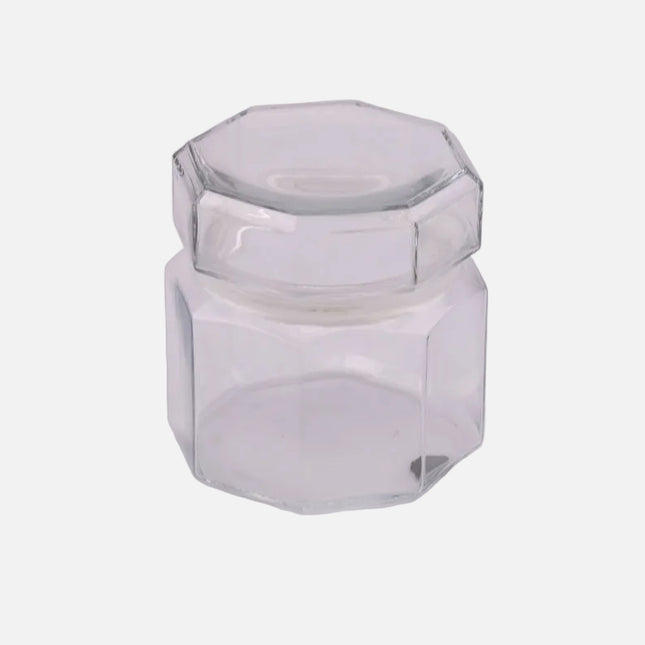 Petit pot en verre octogonal et transparent
