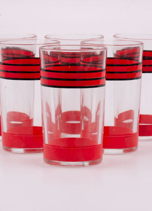 Cruche et 6 verres Italie transparent à lignes rouges