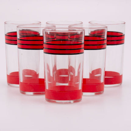 Cruche et 6 verres Italie transparent à lignes rouges