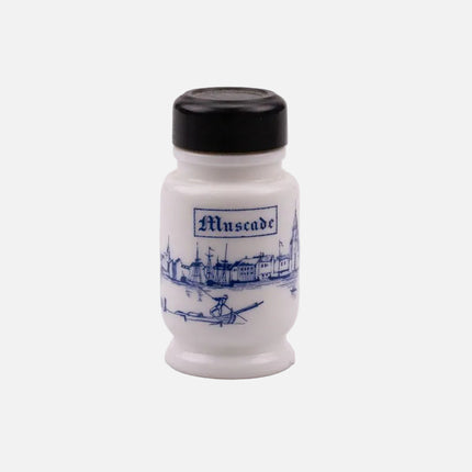 Pot à épices muscade en porcelaine blanc et bleu