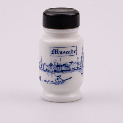 Pot à épices muscade en porcelaine blanc et bleu