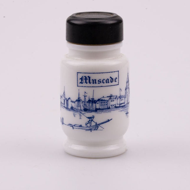 Pot à épices muscade en porcelaine blanc et bleu