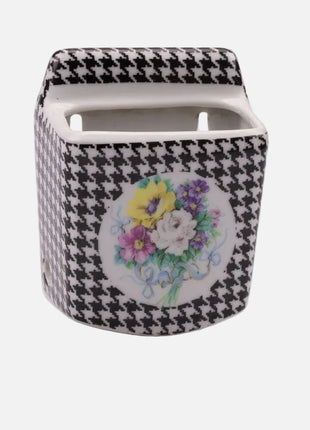 Porte brosse à dents en porcelaine à damiers bleus et blancs