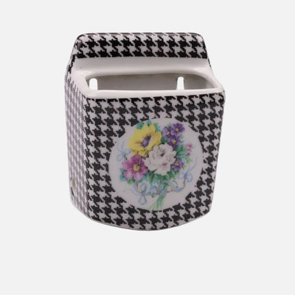 Porte brosse à dents en porcelaine à damiers bleus et blancs