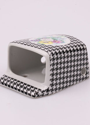 Porte brosse à dents en porcelaine à damiers bleus et blancs