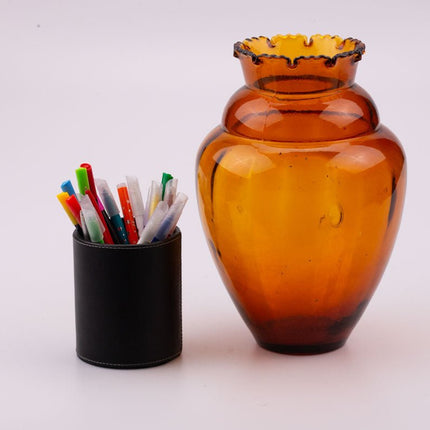 Vase vintage Art Déco en verre ambré à col ondulé - Hauteur 25 cm