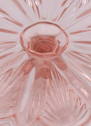 Présentoir à gateaux en verre rose sur pied