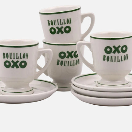 Set de tasses et sous-tasses Liebig blanche et bleue