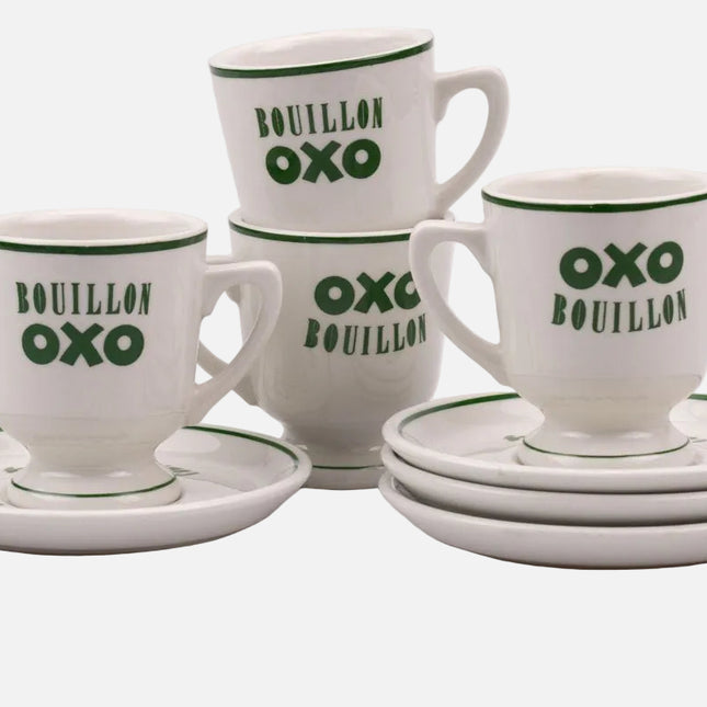 Set de tasses et sous-tasses Liebig blanche et bleue