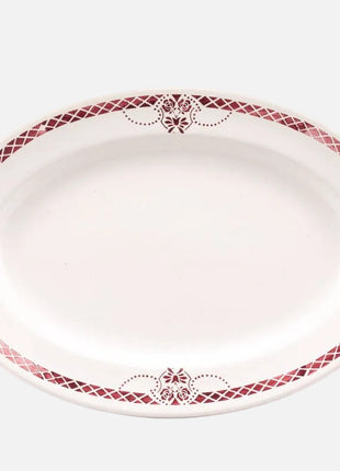 Plateau ovale en céramique blanche et rouge 1938