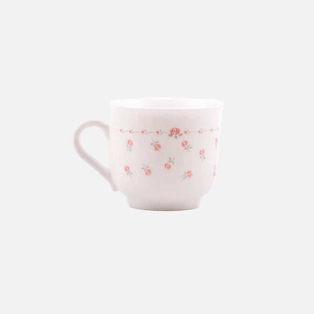 6 tasses et sous-tasses Arcopal blanches à fleurs