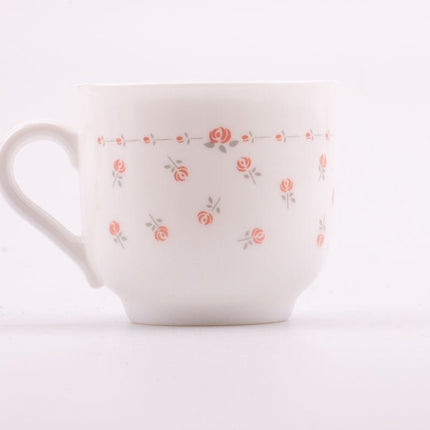 6 tasses et sous-tasses Arcopal blanches à fleurs