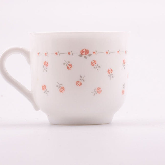 6 tasses et sous-tasses Arcopal blanches à fleurs