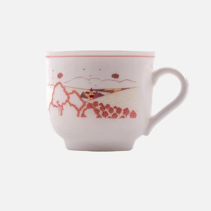 7 tasses rose et sous-tasses Arcopal  blanc