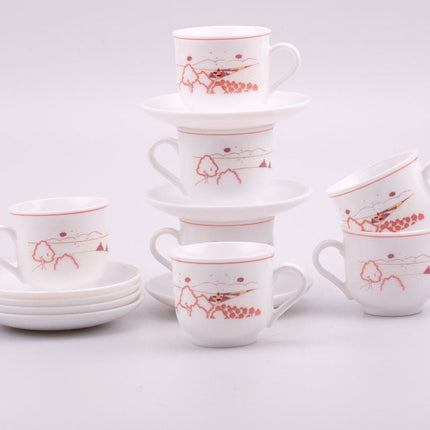 7 tasses rose et sous-tasses Arcopal