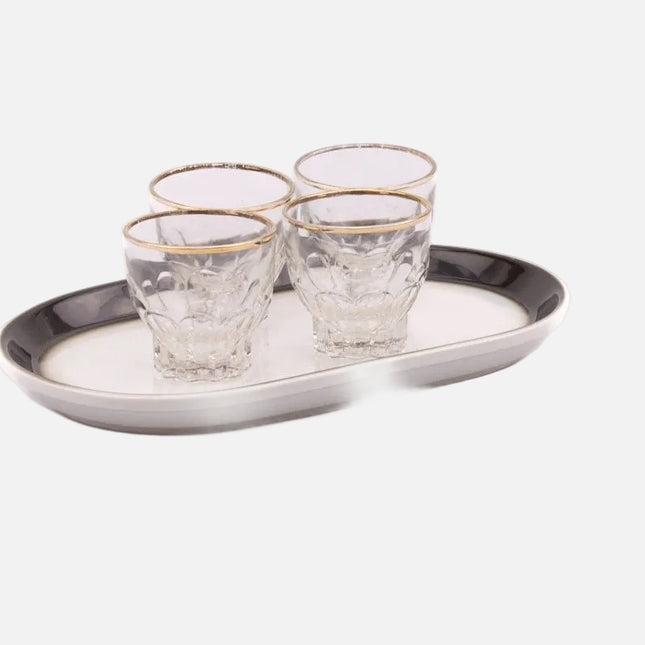 4 verres à liqueur 2 cl transparent et liseré doré