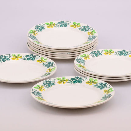 Assiette à dessert Digoin Sarreguemines blanche avec motifs bleues et vertes
