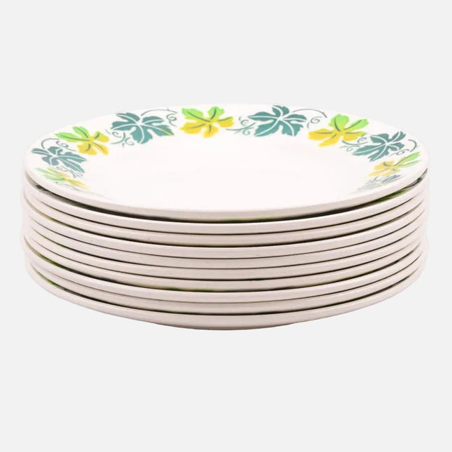 Assiette plate Digoin Sarreguemines blanche avec fleures vertes et bleues