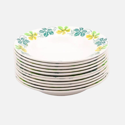 Assiette creuse Digoin Sarreguemines blanche à fleurs bleues et vertes