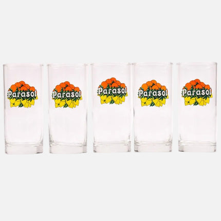 5 verres transparent des limonades Parasol vintage