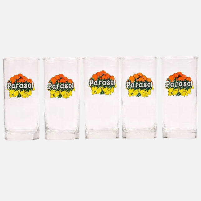 5 verres transparent des limonades Parasol vintage