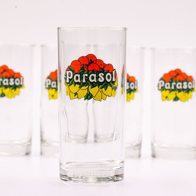 5 verres transparent des limonades Parasol vintage