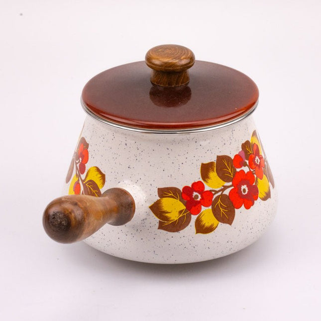 Casserole motif fleuri seventies en porcelaine blanche et fleurie
