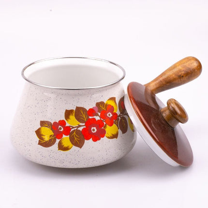 Casserole motif fleuri seventies en porcelaine blanche et fleurie